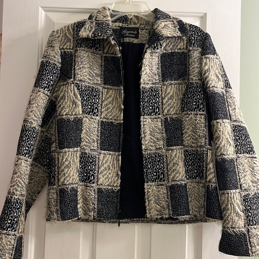 Vintage Giancarlo Ferrari Black/Grey Checkered Zip Up Jacket Women’s Size 8